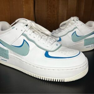 Nike Air Force 1- white industrial blue teal